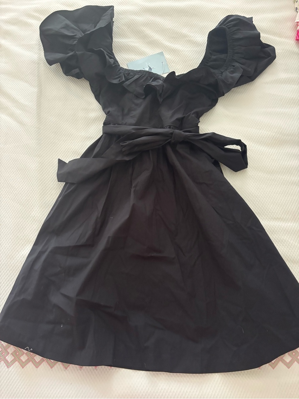 Hill House Black Puff-Sleeve Tie-Waist Mini Dress
